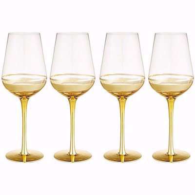 Gold Double Band Wine Glasses Set of 4