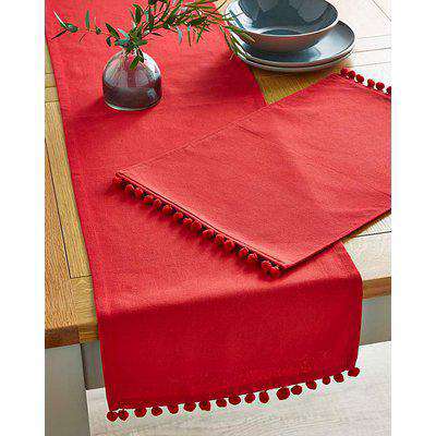 Red Pom Pom Table Runner and 4 Placemats