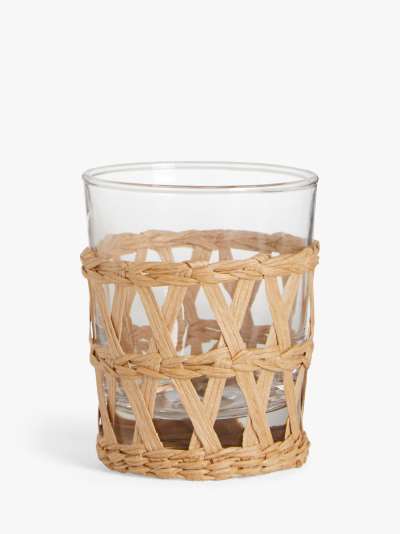 John Lewis & Partners Arles Wicker Wrapped Glass Tumbler, 213ml, Clear/Natural