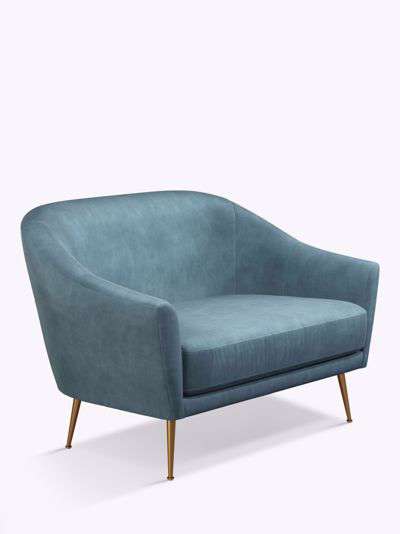 John Lewis & Partners Ellipse Petite 2 Seater Sofa, Gold Leg, Teal Velvet