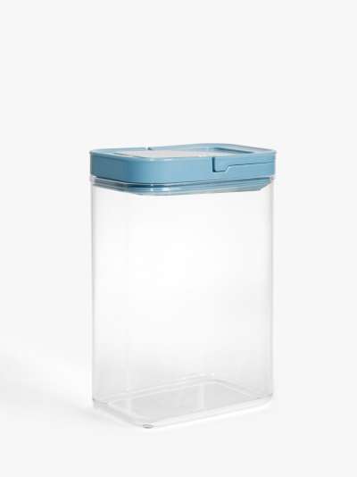ANYDAY John Lewis & Partners Flip Lock Airtight Rectangular Storage Container, Clear/Blue