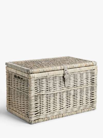 John Lewis & Partners Lidded Willow Storage Trunk, Grey, Small