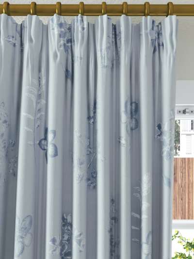 John Lewis & Partners Mabel Pair Blackout Lined Pencil Pleat Curtains, Ice Blue