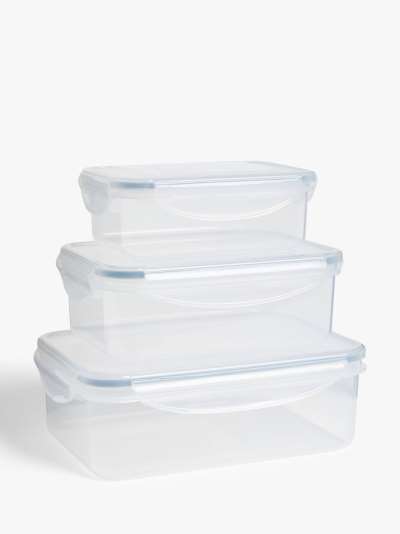 ANYDAY John Lewis & Partners Nesting Rectangular Plastic Storage Containers, Set of 3, Clear