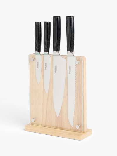 John Lewis & Partners Professional Filled Magnetic Wood Knife Block & Knife Set, 4 Piece