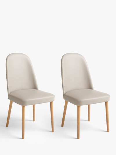 John Lewis Seek Faux Leather Dining Chairs, Set of 2, Stone, FSC Certified (Beech)