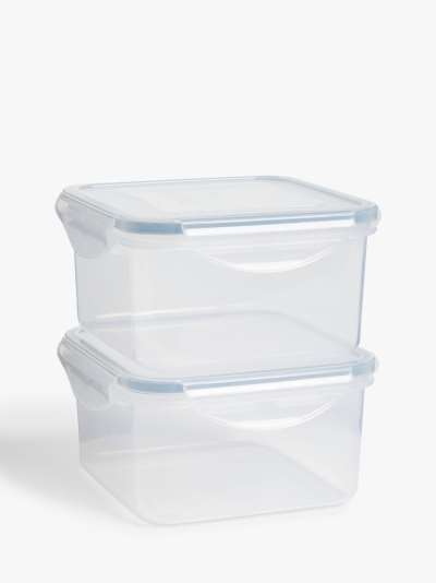 ANYDAY John Lewis & Partners Square Plastic Storage Containers, Set of 2, 700ml, Clear