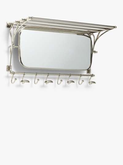 John Lewis & Partners Vintage Style Hanging Rack Hall Mirror & Shelf, Silver