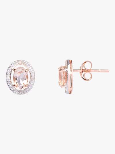 A B Davis 9ct Rose Gold Morganite and Diamond Oval Stud Earrings, Rose Gold