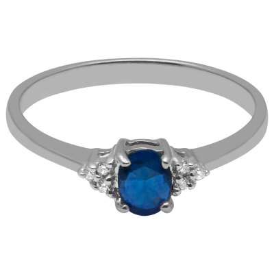 A B Davis 9ct White Gold Oval Sapphire and Diamond Shoulder Ring