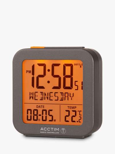 Acctim Invicta Radio Controlled Square Digital Alarm Clock, Dark Grey