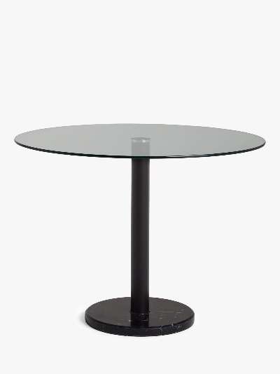 ANYDAY John Lewis & Partners Enzo 4 Seater Glass Round Dining Table, Black Marble