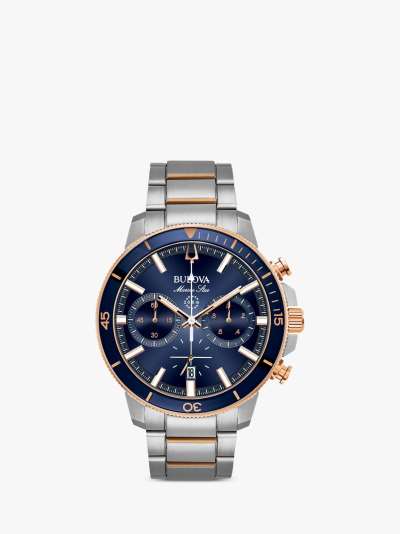 Bulova Men's Marine Star Chronograph Date Bracelet Strap Watch, Silver/Gold 98B301