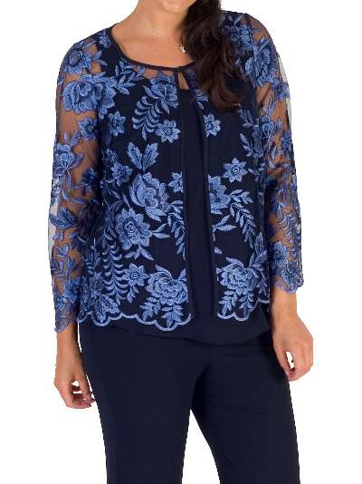 Chesca Embroidered Mesh Jacket, Iris/Navy