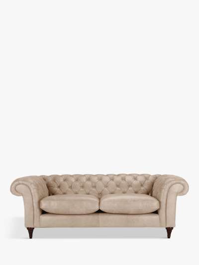 John Lewis & Partners Cromwell Chesterfield Large 3 Seater Leather Sofa, Dark Leg