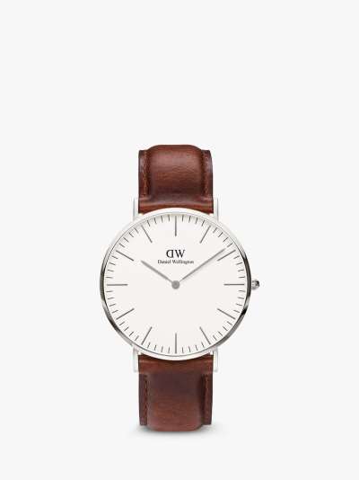 Daniel Wellington DW00100021 Men's 40mm Classic St. Mawes Leather Strap Watch, Brown/White