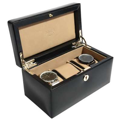 Dulwich Designs Windsor Leather 3 Piece Watch Box, Black