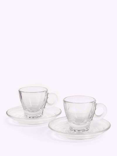 ANYDAY John Lewis & Partners Coffee Connoisseur Glass Espresso Cup & Saucer, Set of 2, 70ml, Clear