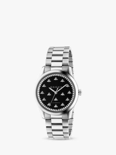 Gucci YA1264130 Unisex G-Timeless Bee Automatic Stainless Steel Bracelet Strap Watch, Silver/Black