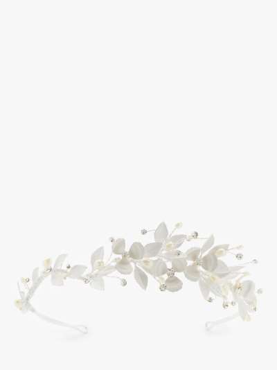 Ivory & Co. Enamel Leaves and Freshwater Pearls Tiara, Silver
