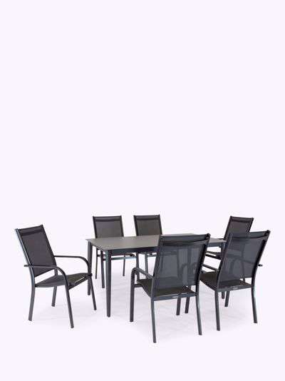 KETTLER Surf 6 Seat Garden Dining Table and Stacking Chairs Set, Grey