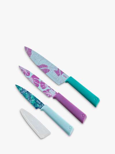 Kuhn Rikon Colori Essentials Mono Pattern Kitchen Knives, Set of 3, Black/White