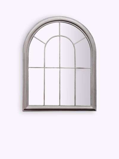 Lagune Outdoor Arch Window Wall Mirror, 88 x 69cm, Light Grey