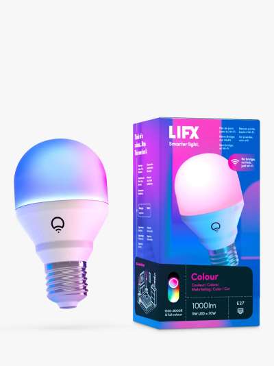 LIFX Colour Wireless Smart Lighting Adjustable Colour Changing LED Light Bulb, 1000 Lumens 9W E27 Edison Screw Bulb, Single