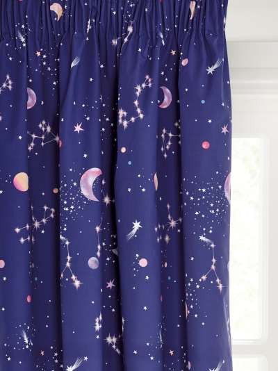 little home at John Lewis Glow in the Dark Constellation Print Pencil Pleat Blackout Children's Curtains, Blue