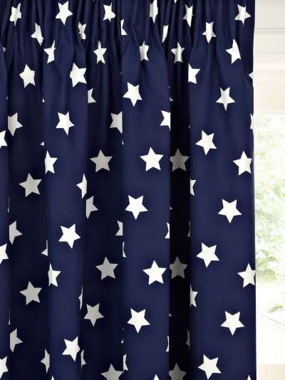 little home at John Lewis Glow in the Dark Star Print Pencil Pleat Blackout Children's Curtains, Navy