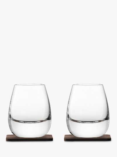 LSA International Curved Whisky Tumbler with Coaster, Set of 2, 250ml, Clear