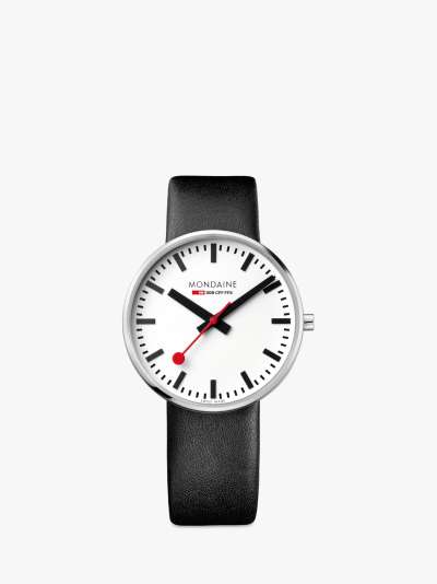 Mondaine MSX.4211B.LB Unisex SBB Classic Leather Strap Watch, Black/White