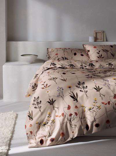 Mother of Pearl Botanical Sateen Organic Cotton Duvet Cover Set, Oatmeal