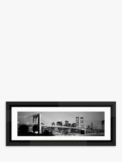 New York Skyline at Night - Framed Print & Mount, 38 x 100cm