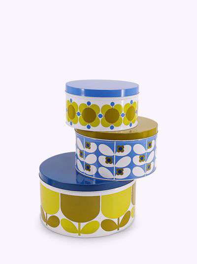 Orla Kiely Flower Print Round Cake Tins, Set of 3, Yellow/Blue