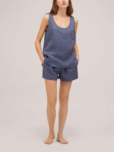 Piglet in Bed Linen Camisole Shorts Pyjama Set, Blueberry