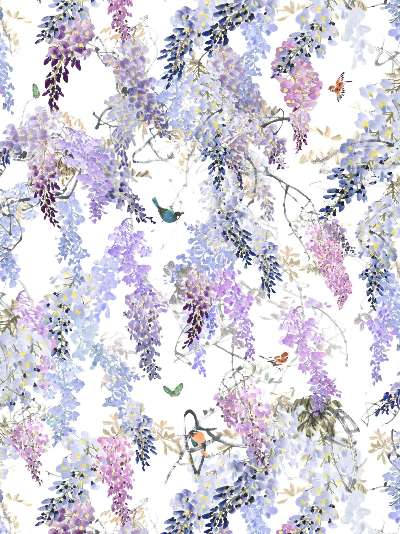 Sanderson Waterperry Wisteria Falls Wallpaper Lilac 216297, Panel B