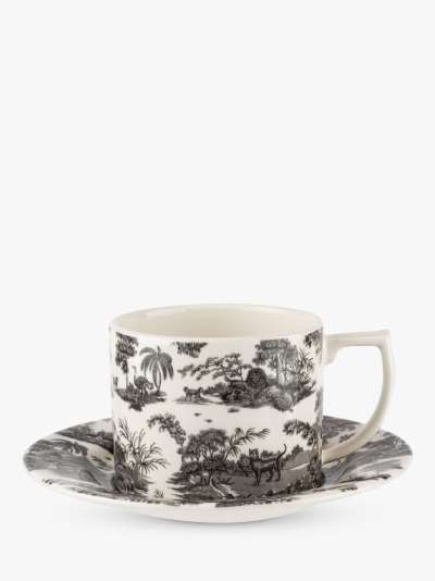 Spode Zoological Gardens Espresso Cup & Saucer, Set of 4, 80ml, Monochrome/Turquoise