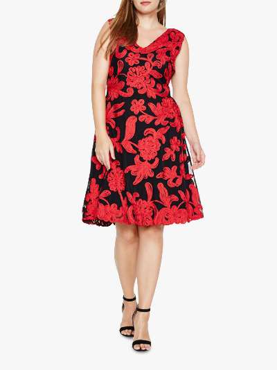 Studio 8 Ottoline Floral Tapework Dress, Black/Red