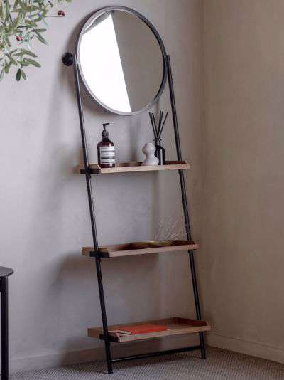 Tyrol Ladder Shelf Unit with Mirror, 160 x 53.5cm, Black