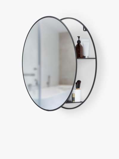 Umbra Cirko Round Wall Mirror & Concealed Storage Unit, 51cm, Black