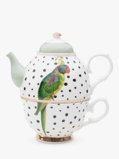 Yvonne Ellen Parrot Tea-For-One Teapot, 450ml, White/Multi