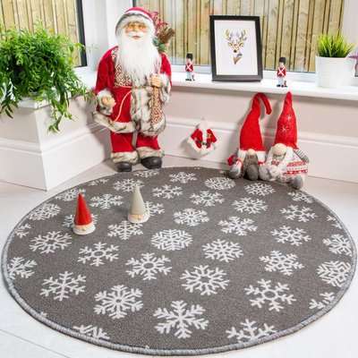 Circle Round Grey Snowflake Christmas Tree Base Mat | Luna