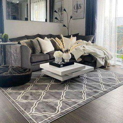 Dark Grey Trellis Living Room Rug | Oscar