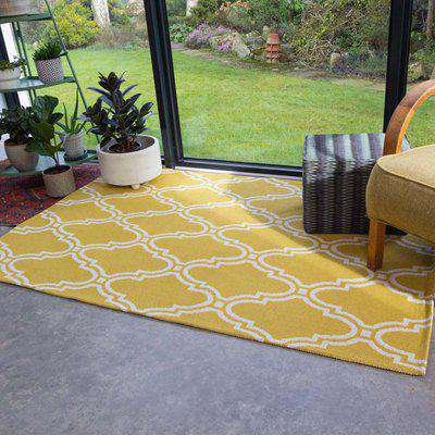 Mustard Trellis Woven Sustainable Recycled Cotton Rug | Kendall