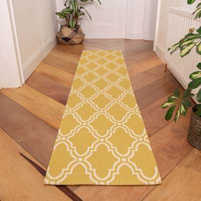 Mustard Trellis Woven Sustainable Recycled Cotton Runner Rug | Kendall