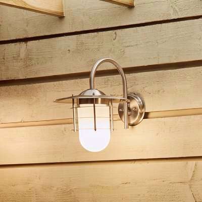 Brushed Steel and Opaque Glass Nautical Style Outdoor Wall Light