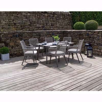 Cagliari 6 Seat Season Proof Rope Chair and Glass Top Table Garden Dining Set with Aluminium Frame