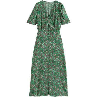 Floral Print Midaxi Dress with Tie-Back