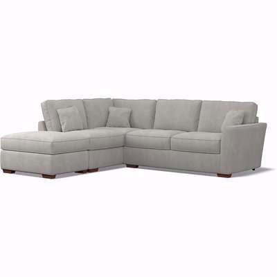 Florence Soft Brushed Left Facing Corner Sofa & Footstool with Dark Brown Wood Legs